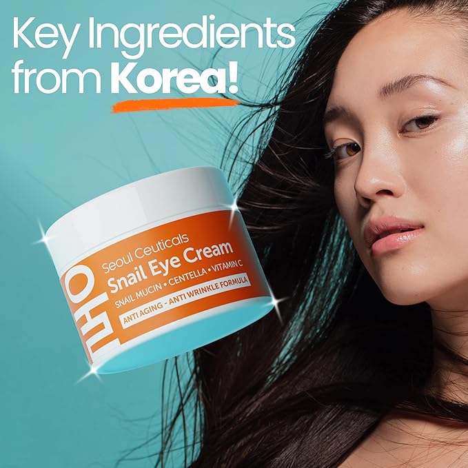 SeoulCeuticals Korean Snail Mucin Eye Cream - 97.5% Snail Filtrate K Beauty Anti Aging Under Eye Anti Wrinkle Eye Treatment Cream 0.5oz