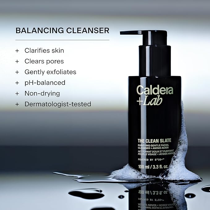 Caldera + Lab The Clean Slate | Men's Organic Foaming Facial Cleanser for Dry, Sensitive, & Normal Skin – Vegan, Natural & Antioxidant Packed Exfoliating Face Wash