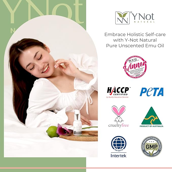 Y Not Natural Pure Emu Oil - Organic Moisture for Face, Body, Hair, Scalp & Nails - Rich in Omega 3-6-9, Vitamins & Essential Minerals - Australian Emu Oil (100ml) 3.38 fl oz -Unscented