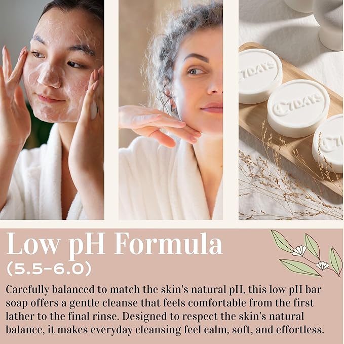 CDH7DAYS Rice Bran Soap Bar for Teens, EWG Verified & Vegan, Low pH 5.5–6.0, Korean Handmade Natural Body Soap, Unscented, Plant-Based Gentle Cleanser, 5oz