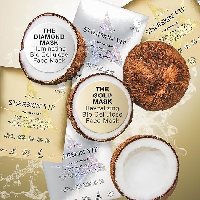 STARSKIN VIP Gold Mask Face, Coconut Bio-Cellulose Revitalizing Face Mask for all Skin Types, Korean Skin Care, Instant Hydration and Plump, Moisturizing and Nourishing, K-Beauty (Pack of 1)