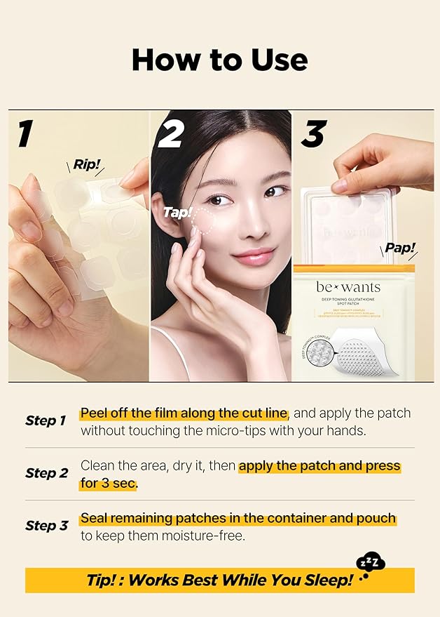 bewants Deep Toning Glutathione Spot Patch – Micro Tip Patches for Skin Elasticity, Texture & Blemish Care, 9 Patches