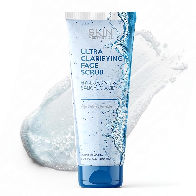 Face Scrub with Hyaluronic & Salicylic Acid – Deep Cleansing, Hydrating & Exfoliating Face Wash For Blackheads & Acne-Prone Skin – Dermatologist Tested, Korean Skin Care – 6.76 Fl Oz
