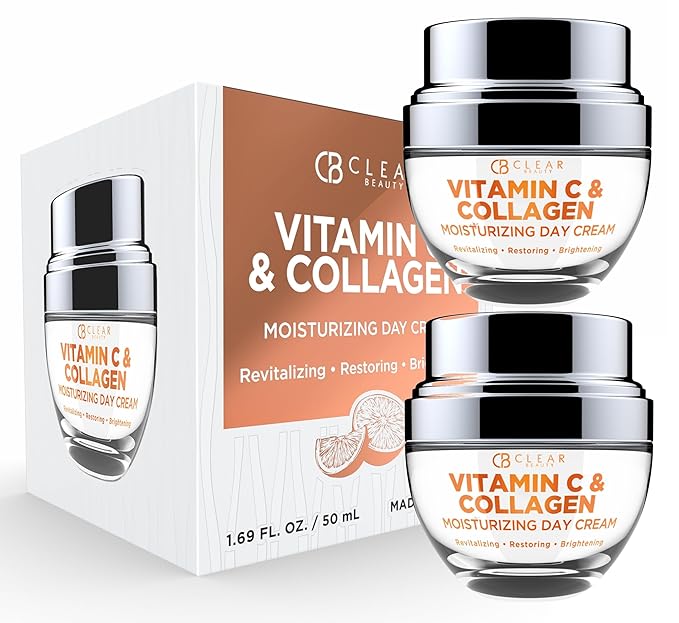 Clear Beauty Vitamin C & Collagen Face Moisturizer - Hydrating Anti Aging Day Cream For Dry Skin & Uneven Tone - Firms & Revitalizes - Dermatologist Tested, Korean Skin Care, Clean Beauty - Duo Pack