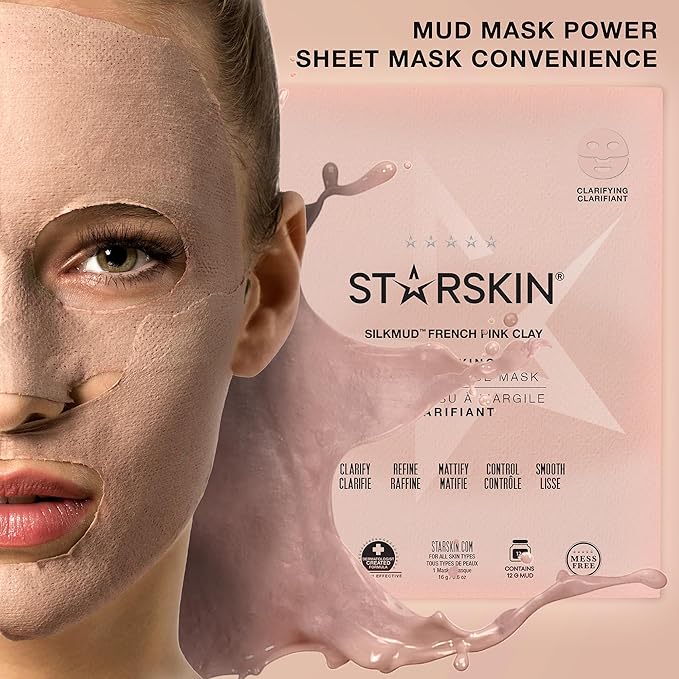 STARSKIN Silkmud 1x16g, Clarifying Face Mask for all Skin Types, Korean Skin Care Pore Cleansing French Clay Mask with Niacinamide, Purifing, Refining and Smoothing, Unblockes Pores, K Beuty Skincare