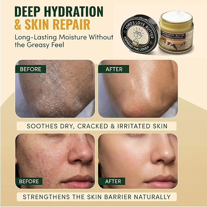 Lord's Love Butter Natural Organic Tallow and Honey Balm That Actually Absorbs - Organic Grass Fed Beef Tallow Face Moisturizer for Dry Aging Skin - Restores What Synthetic Lotions Strip Away