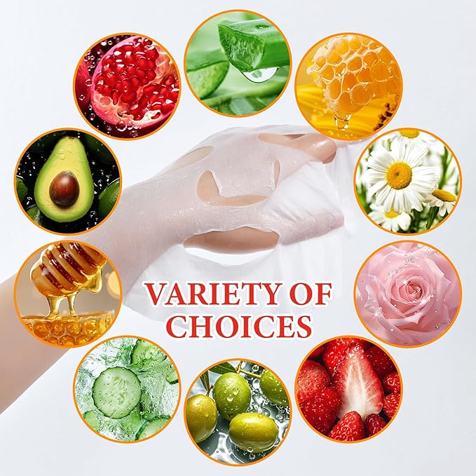 10 Pack Variety Facial Sheet Masks Skin Care Set, Hydrating Bulk Sheet Face Masks Skincare Gifts Set for Women Men, Long Lasting Moisturizing Face Mask Skincare for All Skin Type（B7)