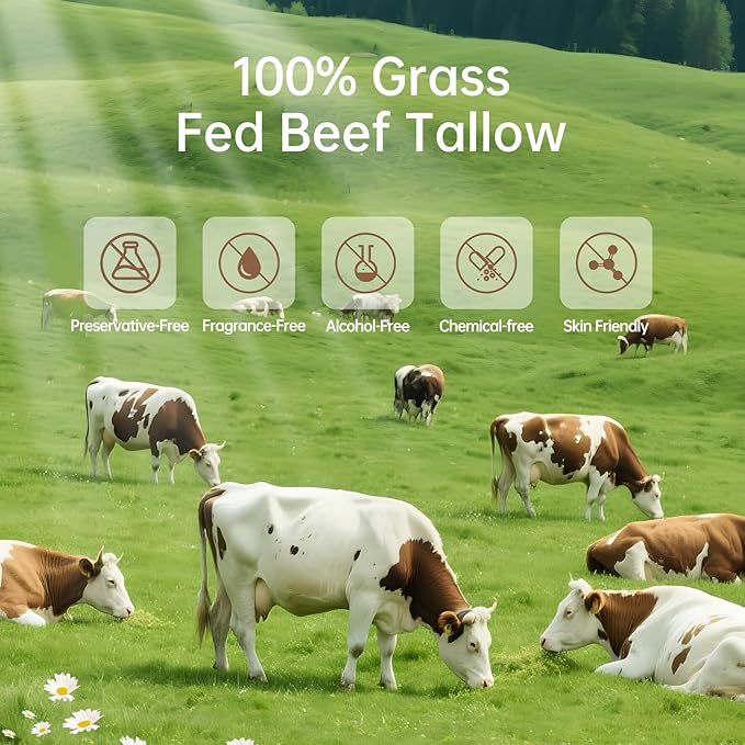 Beef Tallow for Skin, Organic Grass-Fed Beef Tallow Balm for Face & Body, Whipped Tallow and Honey Balm, Deeply Moisturizing for All Skin Types, Natural Formula, Unscent, 2.11 oz