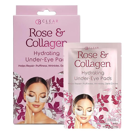 Clear Beauty Rose & Collagen Under Eye Patches – Hydrating Anti Aging Pads For Dark Circles & Puffy Eyes – Dermatologist Tested, Korean Skin Care, Cruelty Free, Clean Beauty, Vegan – 5 Pairs