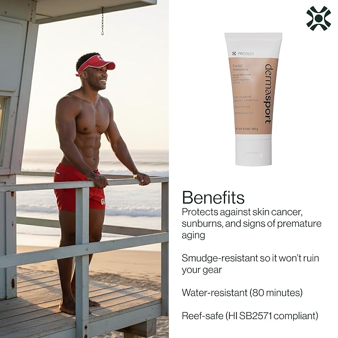 Dermasport SPF 50 Sunscreen for Face Lotion for Athletes, Zinc Oxide Hydrating, Non-Greasy, Broad Spectrum Sun Protection, Oil-Free, Reef-Safe, Face Sunscreen Resistant to every Sport
