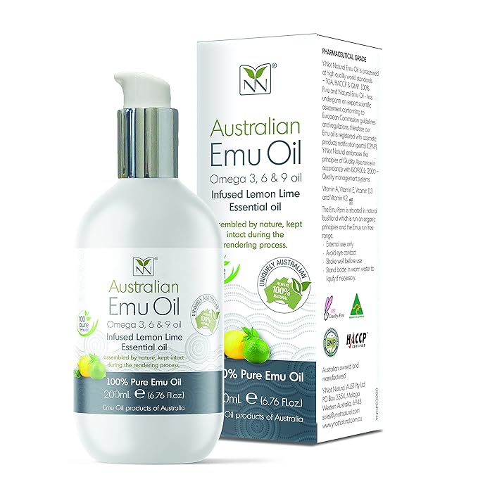 Y Not Natural Pure Emu Oil - Organic Moisture for Face, Body, Hair, Scalp & Nails - Rich in Omega 3-6-9, Vitamins & Essential Minerals - Australian Emu Oil (200ml) 6.76 fl oz - Lemon Lime