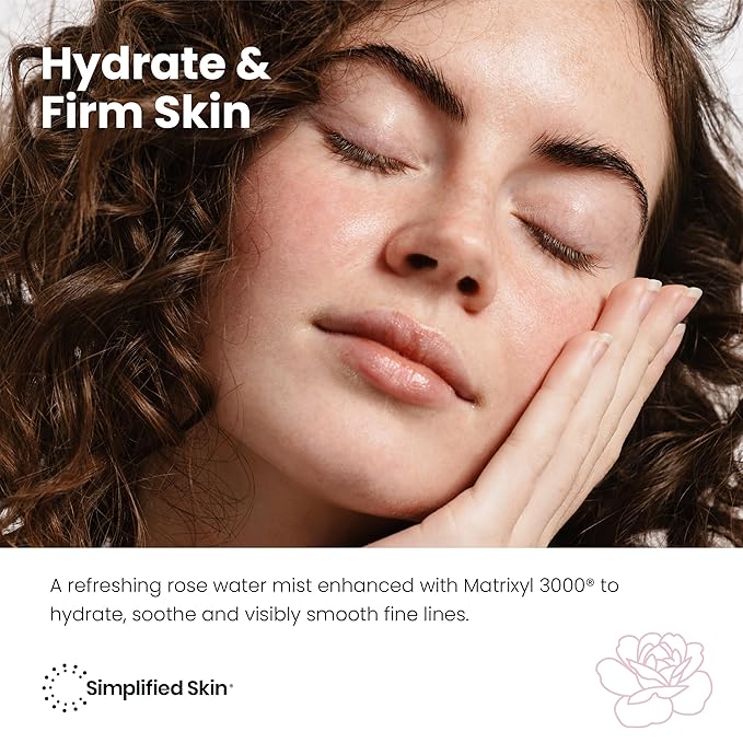 Rose Water Spray for Face with Matrixyl 3000 - Organic Rosewater Face Mist with Aloe Vera & Hyaluronic Acid - Hydrating, Reduces Fine Lines, Boosts Collagen Production, & Soothes Skin - 4 Fl Oz