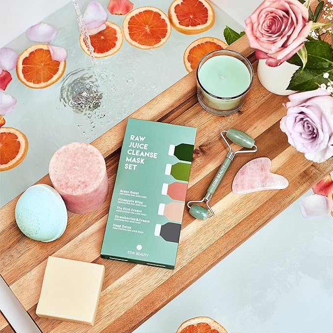 ESW Beauty Raw Juice Face Masks - 5-Pack Skincare Set - Hydrating, Anti-Aging, Moisture Repair, Pore Control, Soothing & Revitalizing with Watermelon, Kale & Charcoal