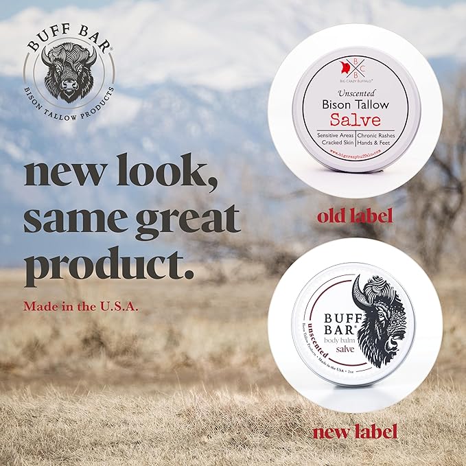 BUFF BAR Pure Bison Tallow Salve, Unscented, 4 Pack - No Irritating Ingredients, Simple & Clean, Body Butter, Full Body Hydration, Replaces Lotion, For Dry, Rough & Sensitive Skin