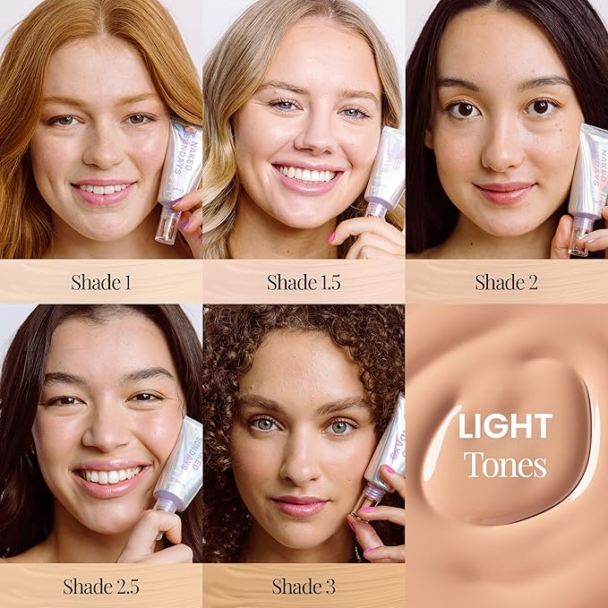 Naked Sundays BeautyScreen™ SPF 50 Peptide Foundation Tint – Tinted Sunscreen & Skincare Makeup with Zinc Oxide, Niacinamide – Lightweight Natural Coverage, 1.5 Fair Cool, 1.01 Oz