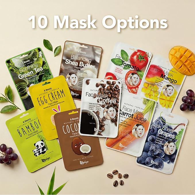Saplaya Face Masks 6 Pack Scented Facemask Sheets Skin Care Mask Single Scent K-Beauty Natural Formula